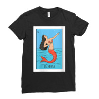 Womens La Mermaid Lottery Gift The Mermaid Card Mexican Lottery V Neck Ladies Fitted T-shirt | Artistshot