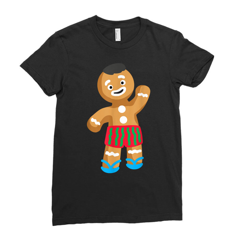 Gingerbread Man In Swimming Trunks  Christmas In July T Shirt Ladies Fitted T-Shirt by CrespinoEllawyn | Artistshot