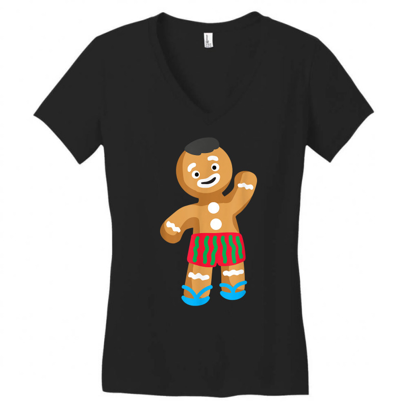 Gingerbread Man In Swimming Trunks  Christmas In July T Shirt Women's V-Neck T-Shirt by CrespinoEllawyn | Artistshot