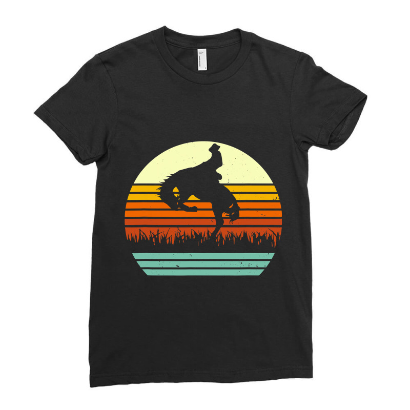 Rodeo Bucking Bronco Horse Retro Style Ladies Fitted T-Shirt by moonlight2270 | Artistshot