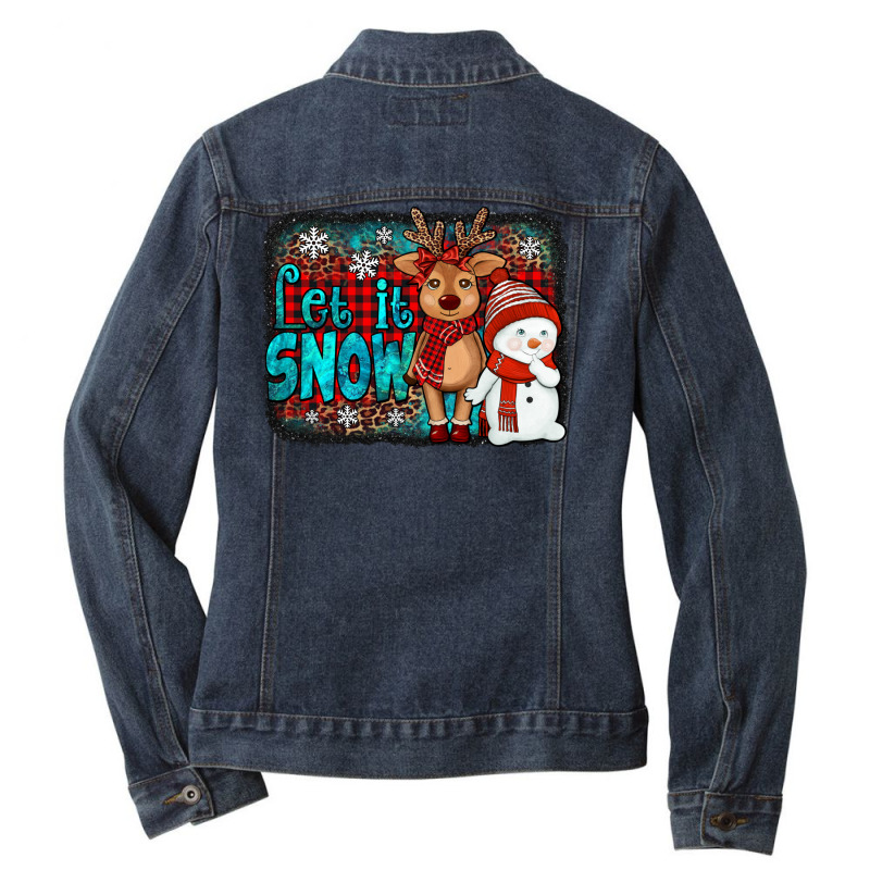 Let It Snow Reindeer And Snowman Ladies Denim Jacket | Artistshot