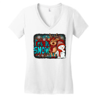 Let It Snow Reindeer And Snowman Women's V-neck T-shirt | Artistshot