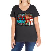 Let It Snow Reindeer And Snowman Ladies Curvy T-shirt | Artistshot