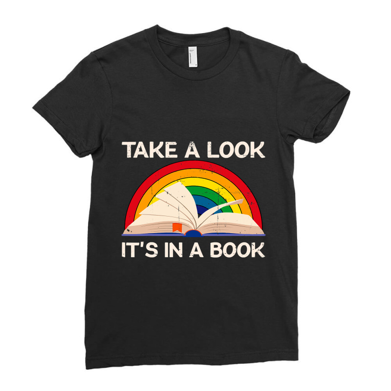 Vintage Sunset Rainbow Take A Look It S In A Book Reading T Shirt Ladies Fitted T-Shirt by LoriMccarty89 | Artistshot