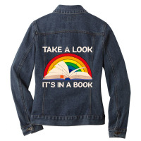 Vintage Sunset Rainbow Take A Look It S In A Book Reading T Shirt Ladies Denim Jacket | Artistshot