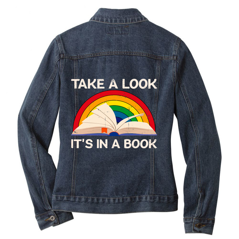 Vintage Sunset Rainbow Take A Look It S In A Book Reading T Shirt Ladies Denim Jacket by LoriMccarty89 | Artistshot