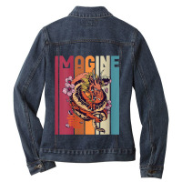 Womens Imagine Great Dragon Vintage Cool Art Great Art Character Ladies Denim Jacket | Artistshot