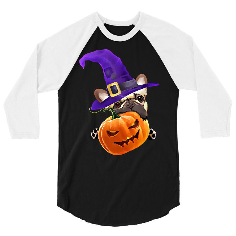 French Bulldog T  Shirt French Bulldog, Witch Hat, Scary Halloween, Ja 3/4 Sleeve Shirt by orangesagreement | Artistshot