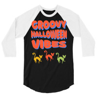 Groovy Halloween Vibes T  Shirt Groovy Halloween Vibes Cats Retro Colo 3/4 Sleeve Shirt | Artistshot