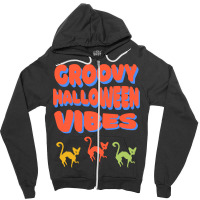 Groovy Halloween Vibes T  Shirt Groovy Halloween Vibes Cats Retro Colo Zipper Hoodie | Artistshot