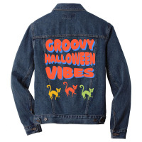 Groovy Halloween Vibes T  Shirt Groovy Halloween Vibes Cats Retro Colo Men Denim Jacket | Artistshot