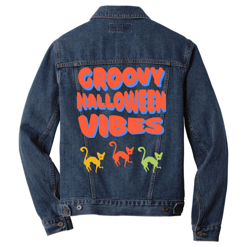 Groovy Halloween Vibes T  Shirt Groovy Halloween Vibes Cats Retro Colo Men Denim Jacket by orangesagreement | Artistshot