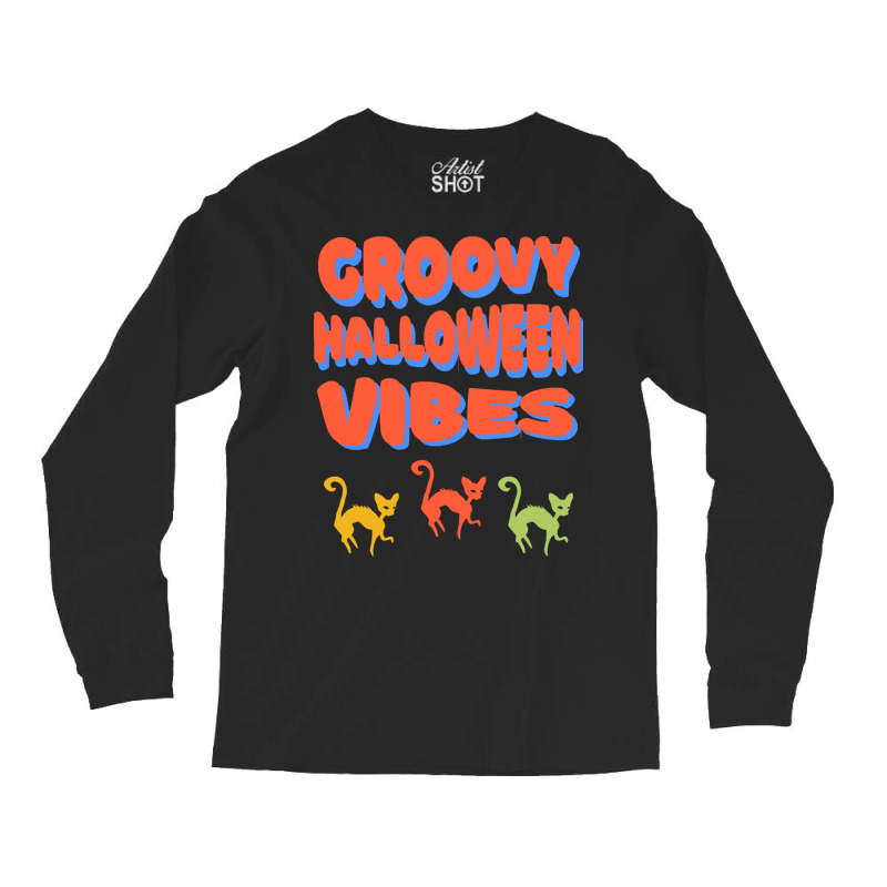 Groovy Halloween Vibes T  Shirt Groovy Halloween Vibes Cats Retro Colo Long Sleeve Shirts by orangesagreement | Artistshot