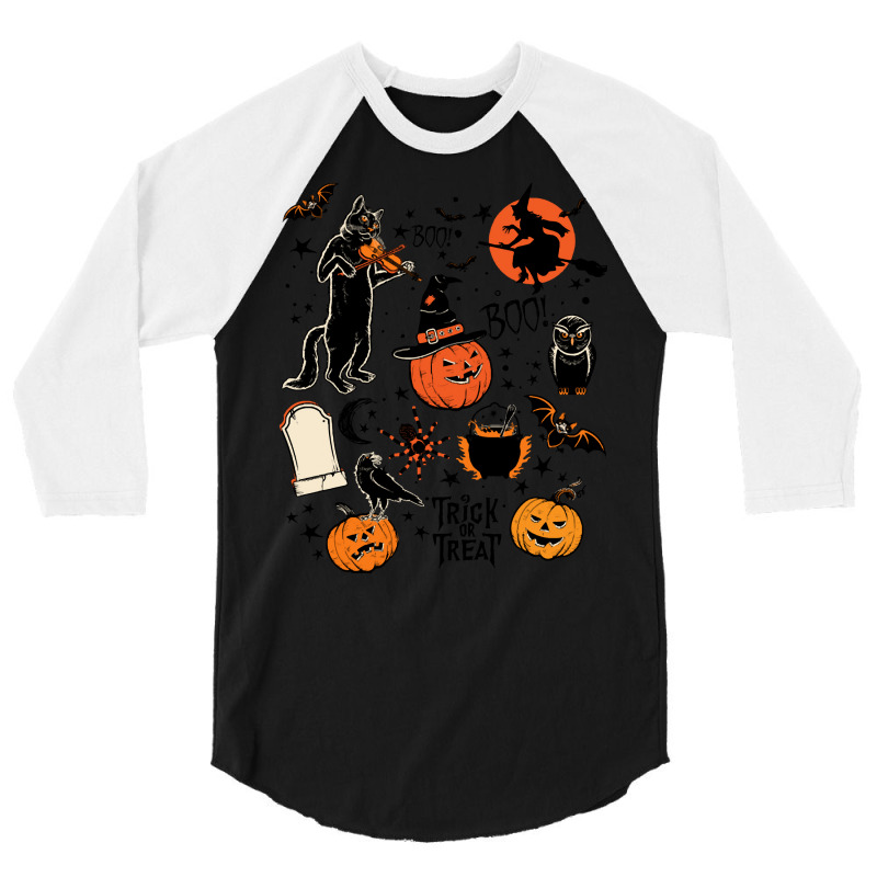 Halloween Black Cat T  Shirt Halloween Black Cat Boo Boo Trick Or Trea 3/4 Sleeve Shirt by orangesagreement | Artistshot