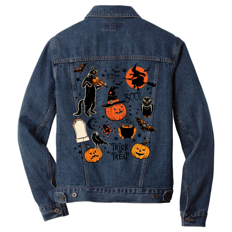 Halloween Black Cat T  Shirt Halloween Black Cat Boo Boo Trick Or Trea Men Denim Jacket by orangesagreement | Artistshot