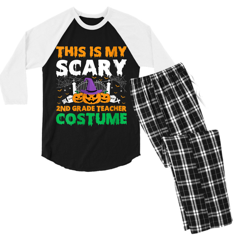 Womens Funny This Is My Scary 2nd Grade Teacher Costume Halloween Gift Men's 3/4 Sleeve Pajama Set | Artistshot