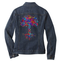 Dna Tree Life Watercolor Genetic Biologist Science Earth Day T Shirt Ladies Denim Jacket | Artistshot