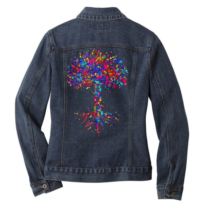 Dna Tree Life Watercolor Genetic Biologist Science Earth Day T Shirt Ladies Denim Jacket by kalerttjay | Artistshot