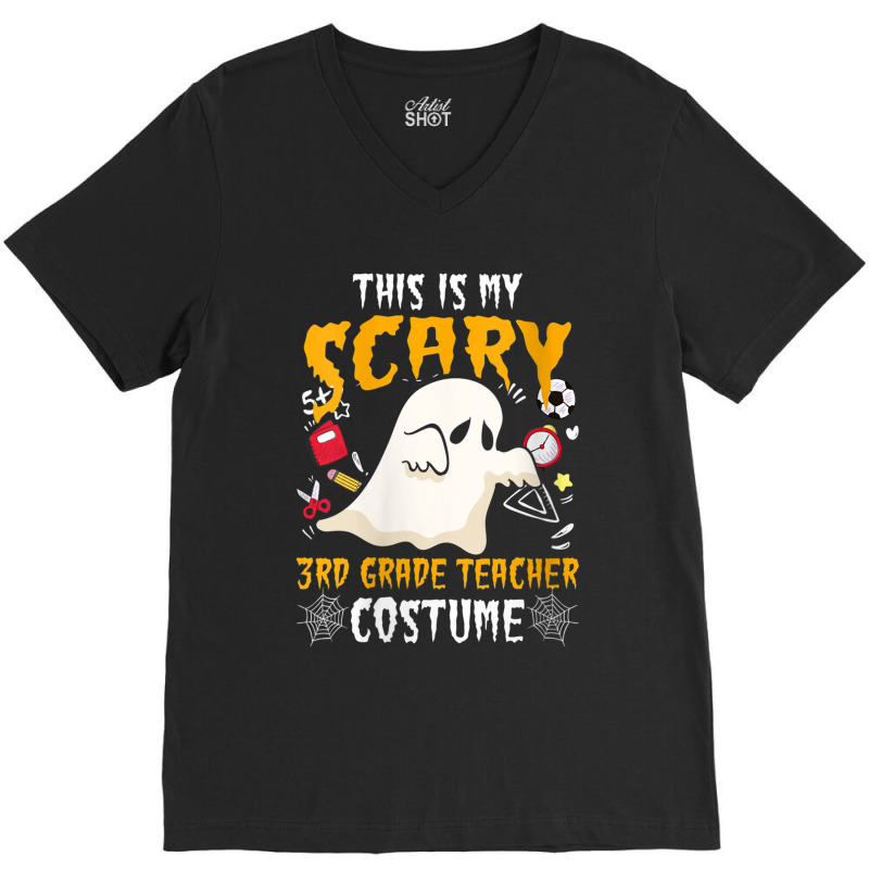 Womens This Is My Scary Third Grade Costume Teacher Halloween Characte V-neck Tee | Artistshot