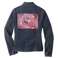 3d Illustration Hypnotic Pattern Abstract Pink With Gold Ladies Denim Jacket | Artistshot