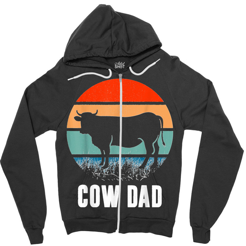 Cow Dad Funny Dairy Farmer Cow Father's Day Zipper Hoodie | Artistshot