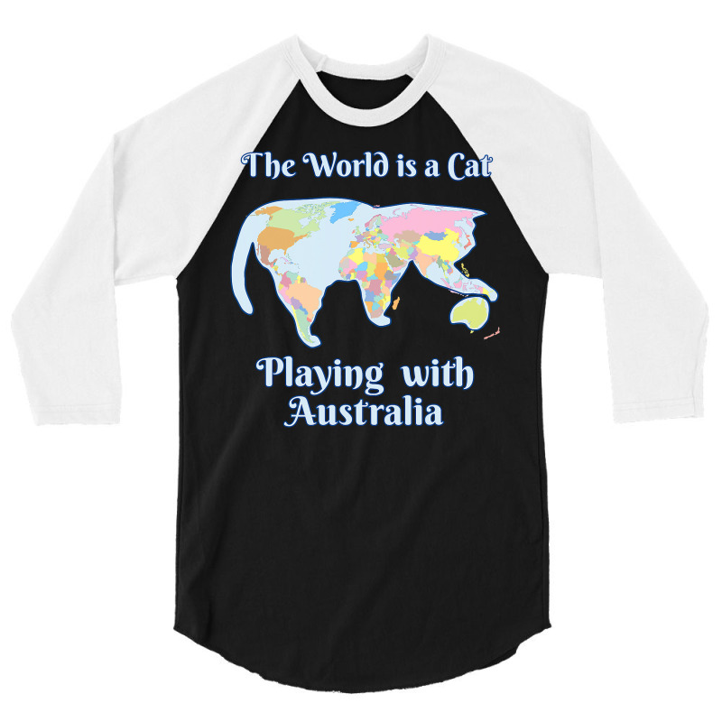 Funny World Is A Cat Playing Map T Shirt 3/4 Sleeve Shirt | Artistshot