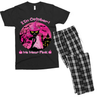 Halloween Black Cat Black Cat In October We Wear Pink Funny Halloween  Men's T-shirt Pajama Set | Artistshot