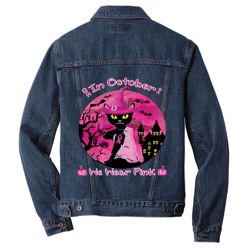 Halloween Black Cat Black Cat In October We Wear Pink Funny Halloween  Men Denim Jacket by MichaelAkins | Artistshot