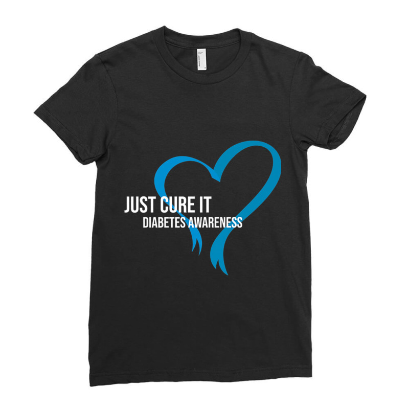 Cure Blue Ribbon Fight Diabetes Raise Awareness Month Ladies Fitted T-Shirt by NathanielDesign | Artistshot