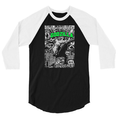 Godzilla 3/4 Sleeve Shirt Designed By Tee Shop