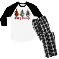 Happy Holidays Christmas Trees Men's 3/4 Sleeve Pajama Set | Artistshot