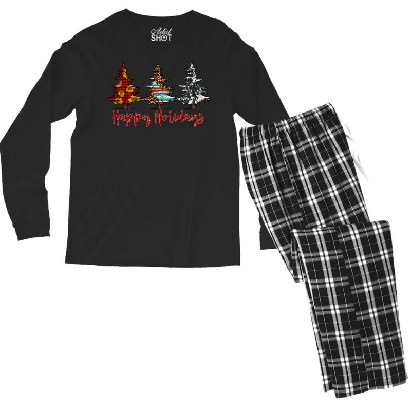 Happy Holidays Christmas Trees Men's Long Sleeve Pajama Set | Artistshot