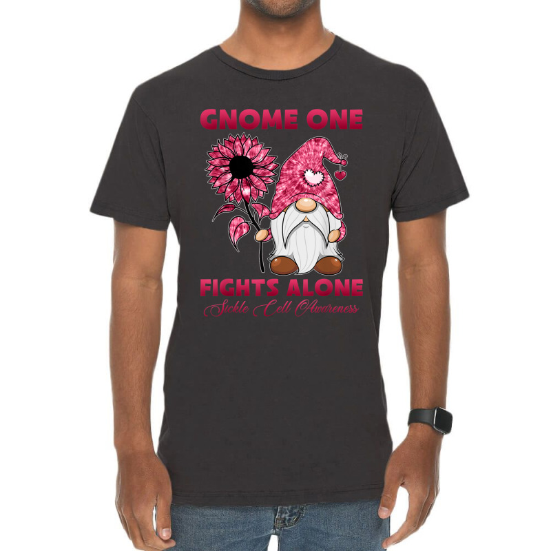 Gnome One Fight Alone Burgundy Ribbon Sickle Cell Awareness Vintage T-Shirt by NathanielDesign | Artistshot