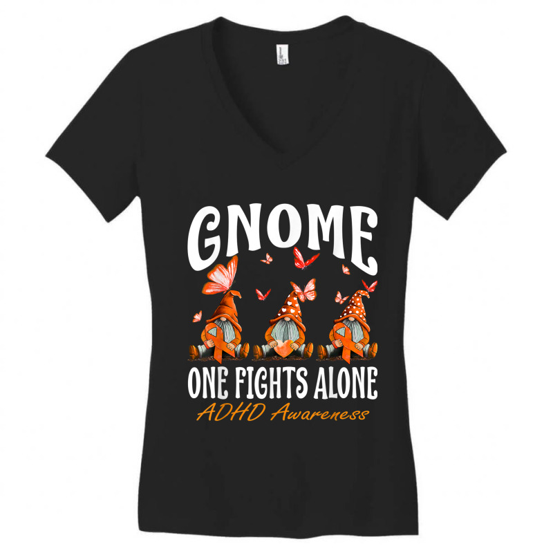 Gnome One Fights Alone Adhd Awareness Women's V-Neck T-Shirt by NathanielDesign | Artistshot