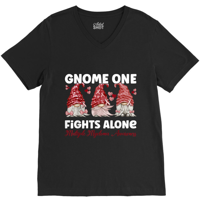 Gnome One Fights Alone Burgundy  Multiple Myeloma Awareness V-Neck Tee by NathanielDesign | Artistshot