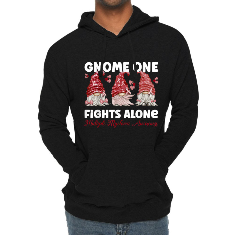 Gnome One Fights Alone Burgundy  Multiple Myeloma Awareness Lightweight Hoodie by NathanielDesign | Artistshot