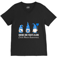 Gnome One Fights Alone Child Abuse Awareness Blue Ribbon V-neck Tee | Artistshot