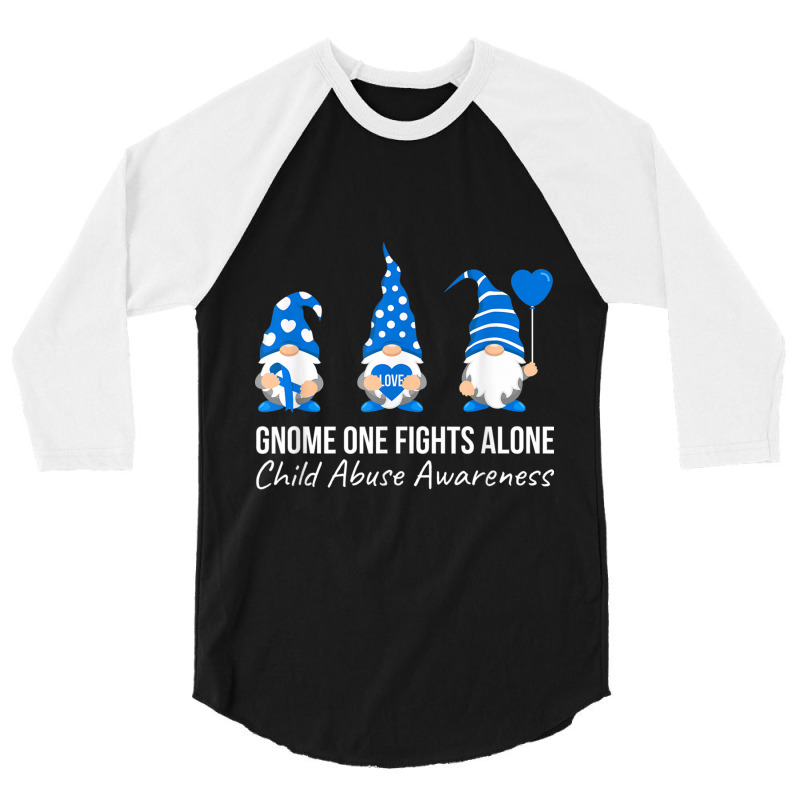 Gnome One Fights Alone Child Abuse Awareness Blue Ribbon 3/4 Sleeve Shirt by NathanielDesign | Artistshot