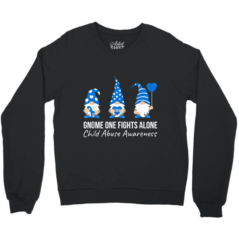 Gnome One Fights Alone Child Abuse Awareness Blue Ribbon Crewneck Sweatshirt by NathanielDesign | Artistshot