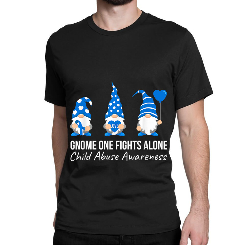 Gnome One Fights Alone Child Abuse Awareness Blue Ribbon Classic T-shirt by NathanielDesign | Artistshot