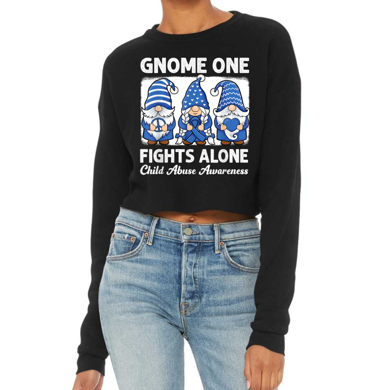 Gnome One Fights Alone Child Abuse Prevention Awareness Cropped Sweater by NathanielDesign | Artistshot