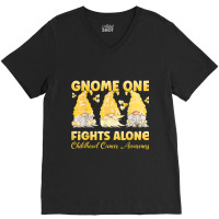 Gnome One Fights Alone Gold Childhood Cancer Awareness V-neck Tee | Artistshot