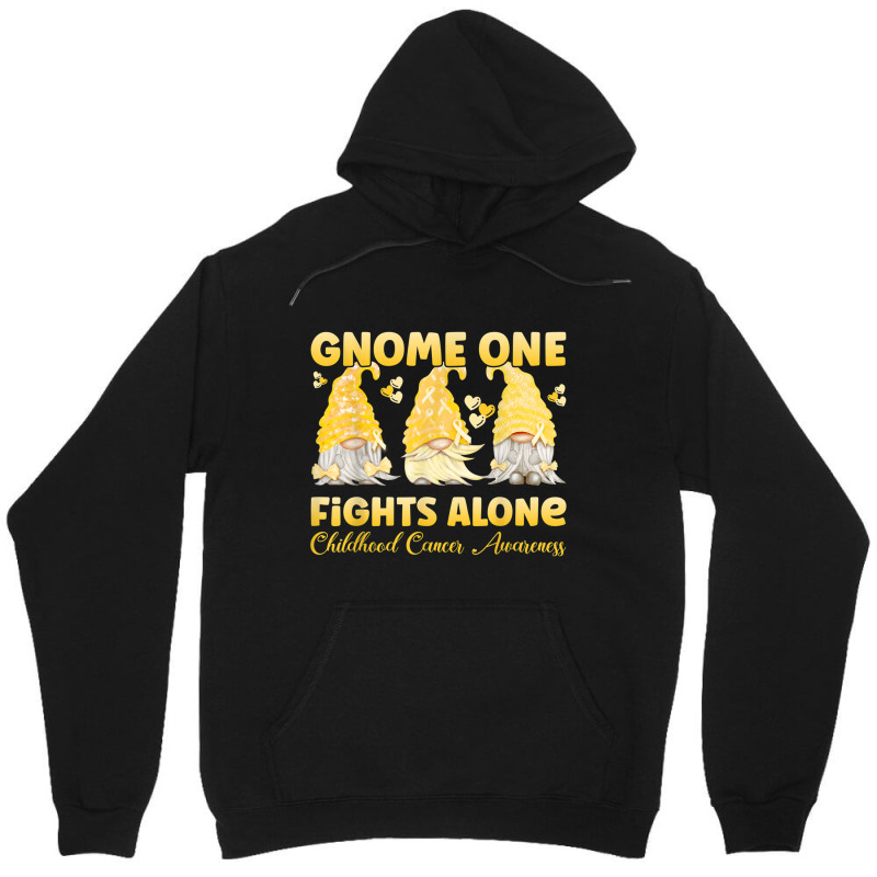 Gnome One Fights Alone Gold Childhood Cancer Awareness Unisex Hoodie by NathanielDesign | Artistshot