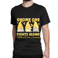 Gnome One Fights Alone Gold Childhood Cancer Awareness Classic T-shirt | Artistshot