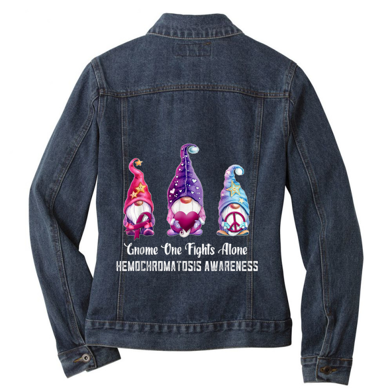 Gnome One Fights Alone Hemochromatosis Awareness Ladies Denim Jacket by NathanielDesign | Artistshot