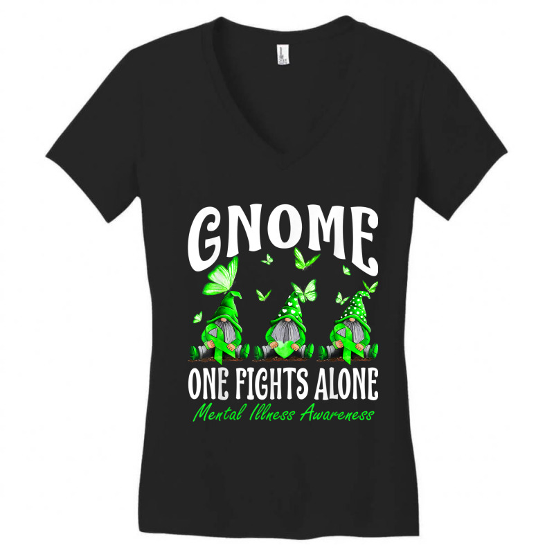 Gnome One Fights Alone Mental Illness Awareness Women's V-Neck T-Shirt by NathanielDesign | Artistshot