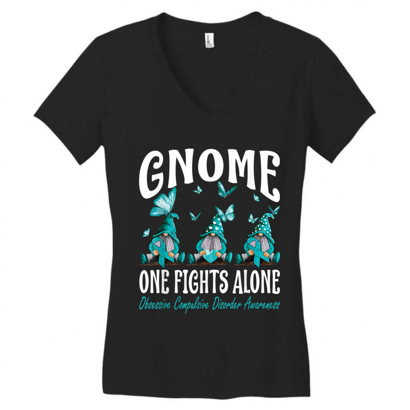 Gnome One Fights Alone Obsessive Compulsive Disorder Women's V-Neck T-Shirt by NathanielDesign | Artistshot