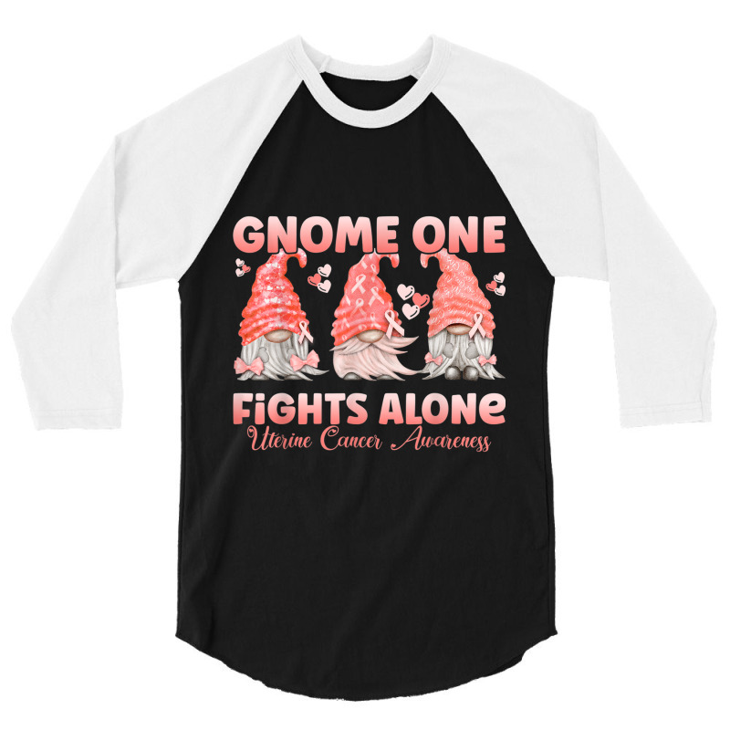 Gnome One Fights Alone Peach  Uterine Cancer Awareness 3/4 Sleeve Shirt by NathanielDesign | Artistshot