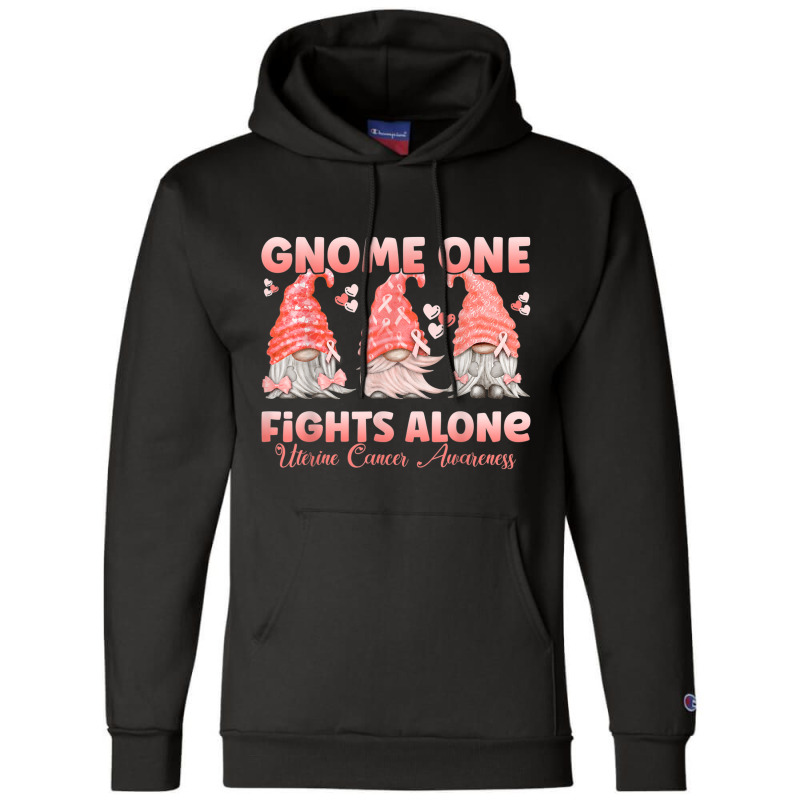 Gnome One Fights Alone Peach  Uterine Cancer Awareness Champion Hoodie by NathanielDesign | Artistshot