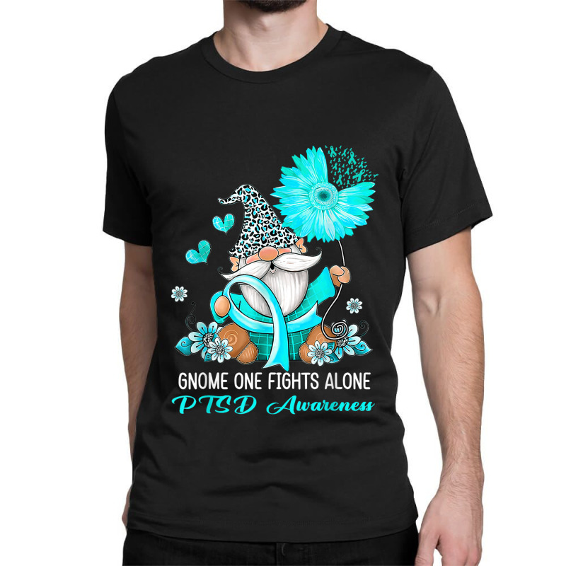 Gnome One Fights Alone Ribbon Ptsd Awareness Classic T-shirt by NathanielDesign | Artistshot